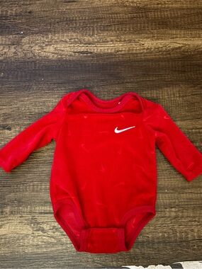 Nike Velour Red Long-Sleeve Infant Bodysuit with swoosh